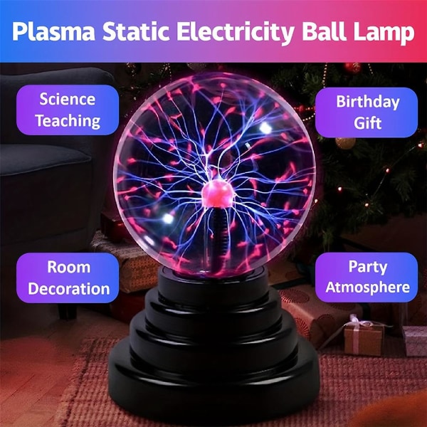 Plasmaboll/ljus/lampa, statisk elektricitetsklot Elektrisk blixtboll, beröringskänslig, USB driven, presenter till fester, födelsedagar och semester, 3 Inc.