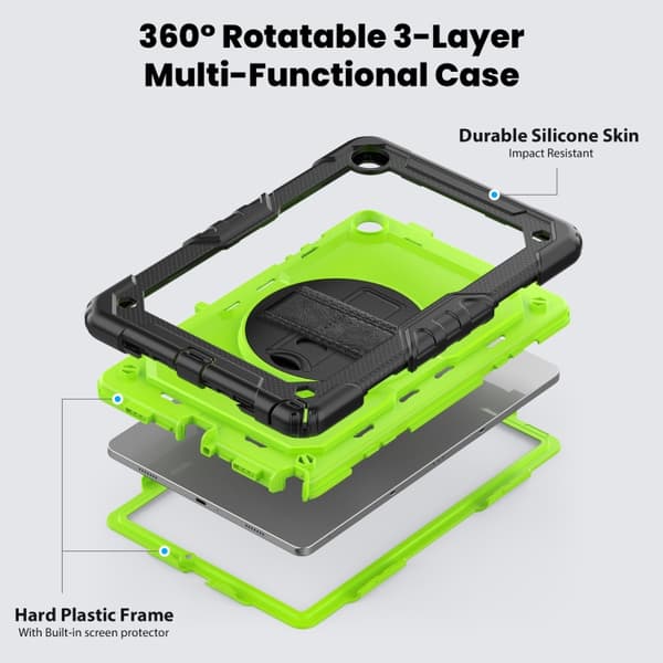 Samsung Galaxy Tab A9+ / A11+ Silicone + PC Case with Shoulder Strap Svart+Gul Grön