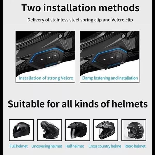 Motorcykel Bluetooth 5.0 Intercom, Bluetooth Headset Kit för Motorcykelhjälm Intercom - Blå/Svart