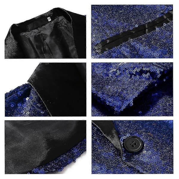 Herr Mode Paljett Casual Blazer Bröllopsfest Kostym Jacka Blue S