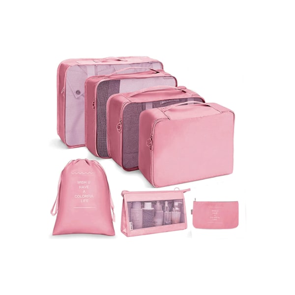 7/8/9/10 Delars Set Reseorganisatör Förvaringsväskor Resväska Packningskuber Set Fodral Bärbar Bagage Kläder Sko Ordning Påse Vikbar 7pcs pink 1