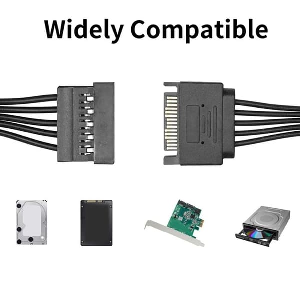 2x SATA 15-pin strømfordeler for 1 til 5 harddisker (HDD/SSD) strømkabel forlengelseskabel