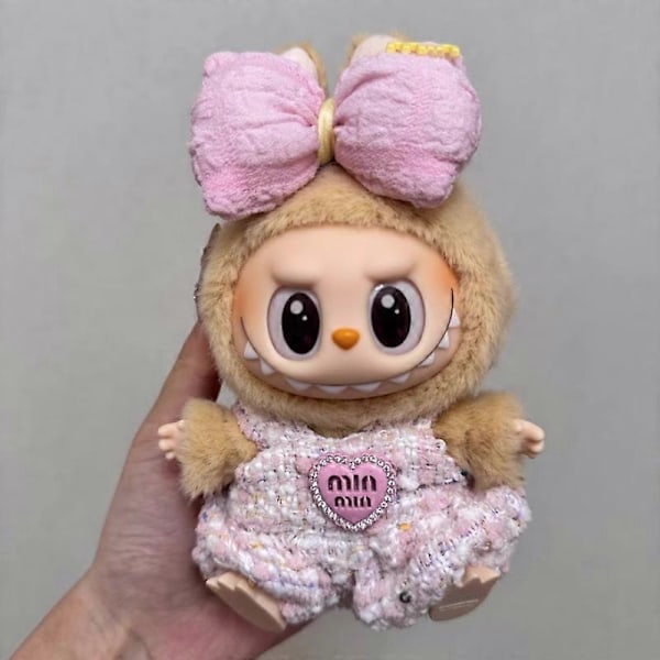 Endast Kläder Labubu 2.0 Kläder Har En Sits Vinyl Docka Hänge Macaron Prinsessdockor Kläder För 17cm Labubu rutig plaid 17cm only cloth