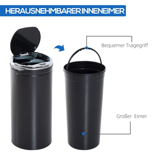 Sensor Trash Can 42L, Electric Automatic Trash Can with Lid, Rust-Proof, for Bathroom, Office, Kitchen, Dining Room, Steel, Black 4600