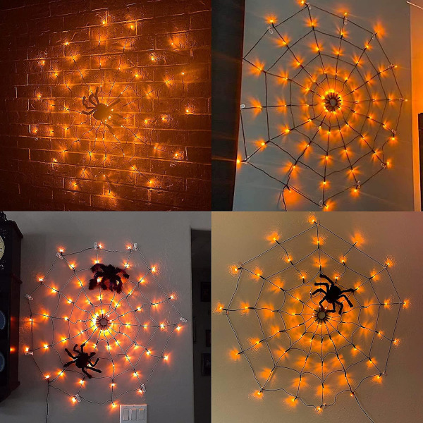 Halloween Spider Web Lights 60 Led Orange Lampor Med Svart Spindel, Spider Web Light Utomhus Vattentät För Halloween Dekorationer, Ghost Festival Prop.