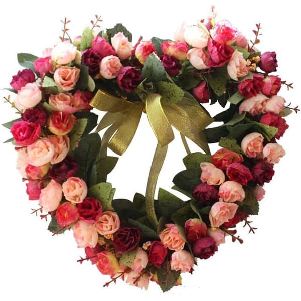 Hjerteformet kunstig silkeblomstkrans, 35 cm