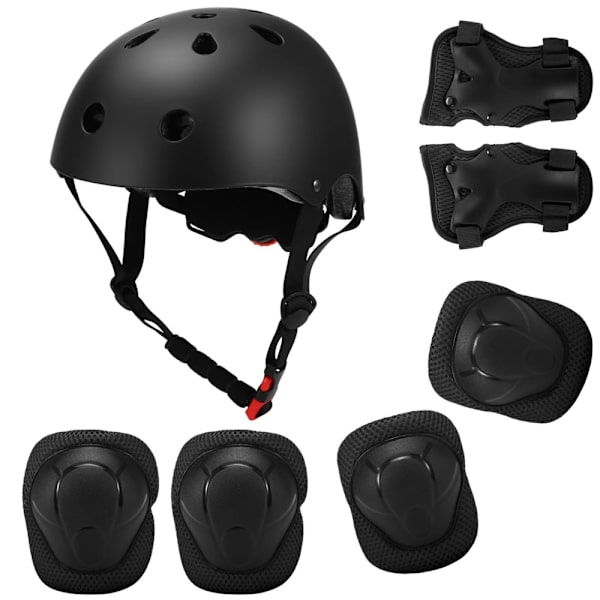 Justerbart hjälm- och skyddsset för barn, knäskydd, armbågsskydd, handledsskydd för Scooter SO Negro