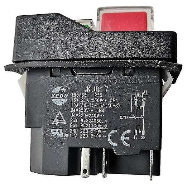 KJD17 220V 5-stifts terminaler Elektromagnetiska strömbrytare Tryckknappsbrytare för trädgårdsredskap Black