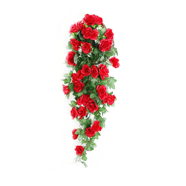 Kunstig Blomst Rattan Falsk Blomst Plante Vinstok Dekoration Vægophæng Roser Snor Hjem Bryllup Fest Baggrund Vægdekoration Red