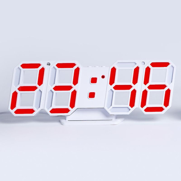 3d digital väckarklocka, led digital klocka på väggen med 3 automatiskt justerade ljusstyrkanivåer, led elektronisk klocka med snooze-funktion (röd)