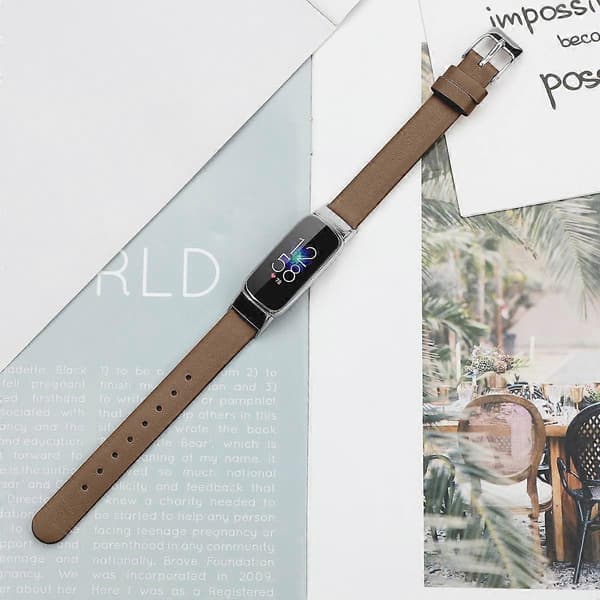 Läderarmband för Fitbit Luxe, Storlek: S (Svart) Brown