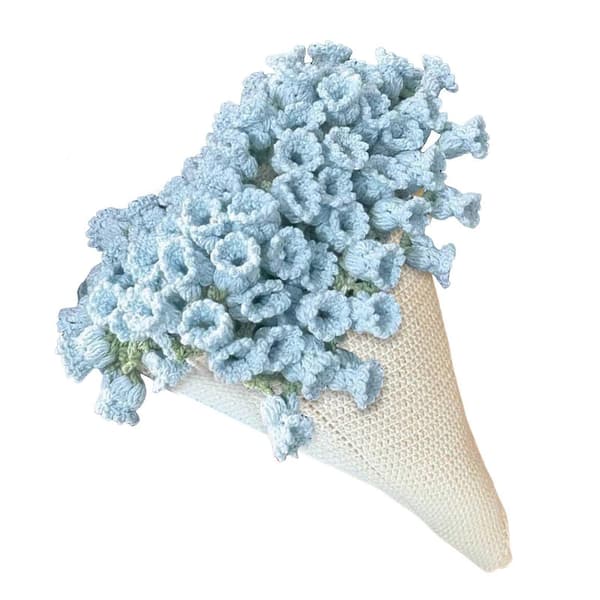90 cm Heklede Blomsterteppe Uferdig DIY Strikket Teppe for Kvinner Morsdagsbukett Bursdagsgave Blue