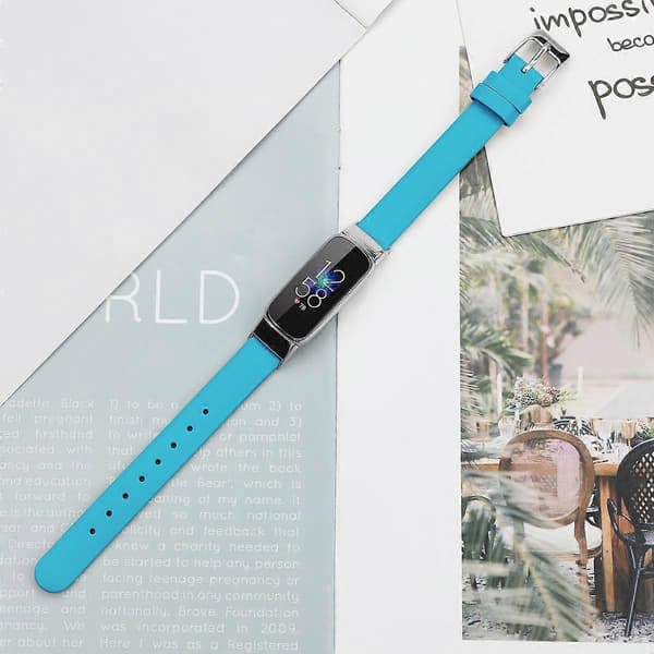 Läderarmband för Fitbit Luxe, Storlek: S (Svart) Blue