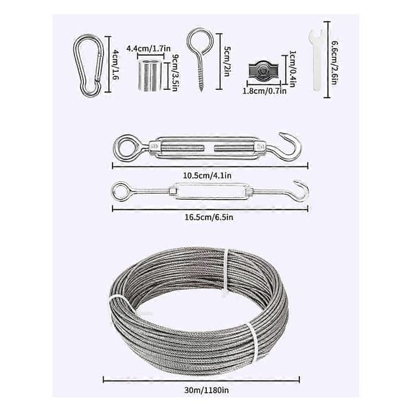 30M 2mm wire rope, rustfrit stål havewire, med spændeskive wirestrammer, til klatreplanter, Fe
