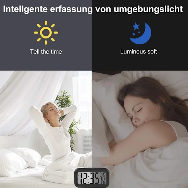 digitalt vækkeur, smart natlys, LCD-ure, sort, blå, hvid, pink, 24 timers forsendelse, Blue