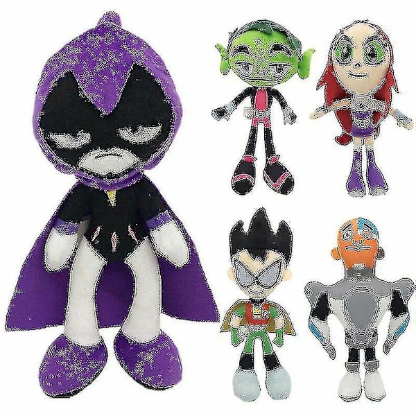 Teen Titans Go Plyschleksak Raven Plyschfigur Mjuk Fylld Dockleksak 10'' V 5pcs set