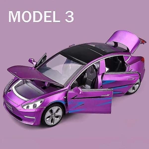 1:32 Tesla Model X Model 3 Model S Model Y Legering Bilmodell Diecasts Leksaksbil Ljud Och Lätt Barnleksaker För Barn Presenter Pojkleksak Model 3 Purple