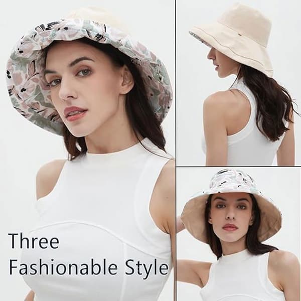 Solhat - Vendbar - Bred skygge - UV-beskyttelse - Sammenfoldelig - Beige