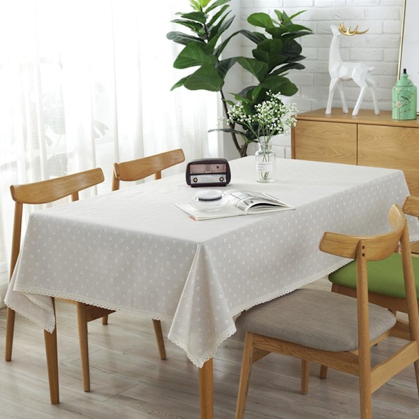 Bordsduk med prästkragemönster, storsäljare i linne och bomull med spetskant, rektangulär bordsduk för hem och hotell, textil White 140x140cm