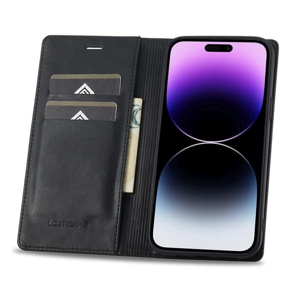 LC.IMEEKE iPhone 15 Pro Pungcover i Kunstlæder - Sort