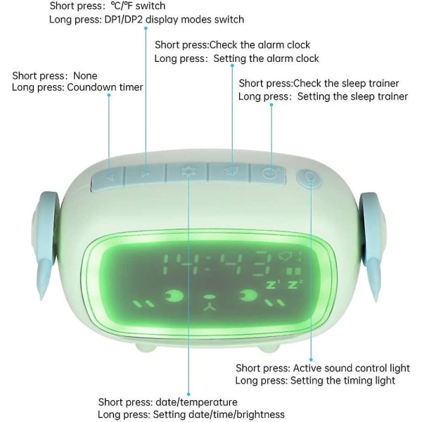 Barnväckarklocka, Uppladdningsbar digital väckarklocka med LED-display, 2 larm, nattljus, snoozefunktion Väckningslampa vid sängen Morgonalarm C