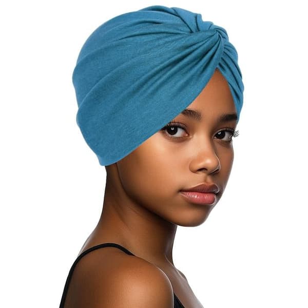 XJYDNCG Sateng Natthårhette, Elastisk Vridningsfront Turban for Kvinner, Blå01