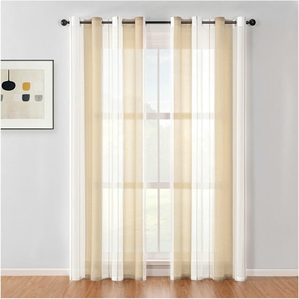 Tyllgardiner, Mörkläggningsgardiner för vardagsrum, 2 stycken, Värmeisolerande gardiner mot kyla och värme för sovrum med öljetter Ljusgrå Beige 140X245CM