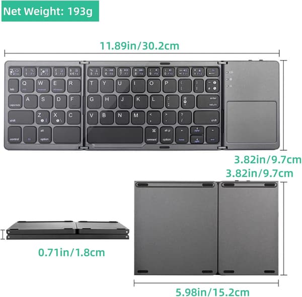 Foldable Keyboard B033 PLUS, with Touchpad, Rechargeable, 63 Keys (Grey)