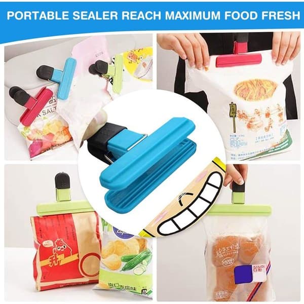 Sett med 9 poseklemmer, ABS-plast, lufttett forsegling, assorterte størrelser, for mat, kaffe, snacks.