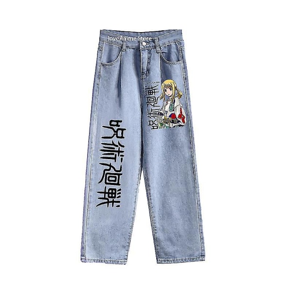 Anime Jeans Jujutsu Kaisen Jeans Herr Jeans Streetwear Harajuku Loose Byxor Y2k Jeans Hip Hop Byxor med vida ben Herrkläder black 1 M