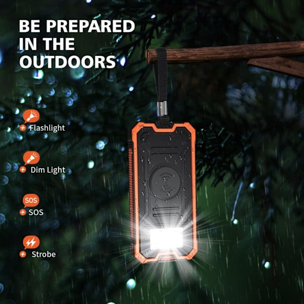 Powerbank solcellelader, 20 000 mAh bærbar trådløs lader med USB C inngang/utgang for mobiltelefoner, eksternt batteri med dobbel for camping