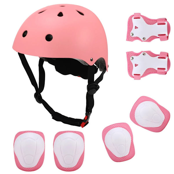 Justerbart hjälm- och skyddsset för barn, knäskydd, armbågsskydd, handledsskydd för Scooter SO Rosado