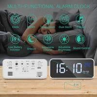 ORIA Digital Väckarklocka, Mini Digital Klocka, LED Alarm, Termometerfunktion, Snooze, 2 Alarm, 12/24H, USB-driven (Vit)