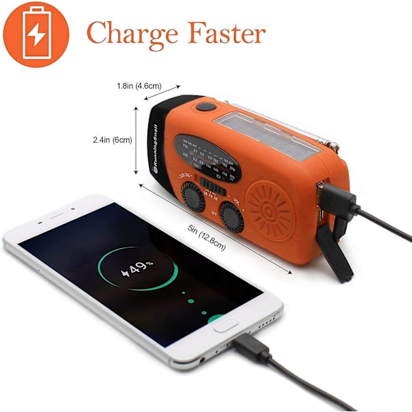 Sääradio, aurinkoradio, hätäveivattava itsetoimiva AM/FM-aurinkosääradio LED-taskulampulla, WB-radio akkuvarmennuksella Orange