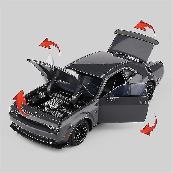1:32 Dodge Challenger Srt Alloy Sportbilsmodell Diecast Toy Metal Muscle Car Model Simulering Ljud och ljus Barngåvor Black