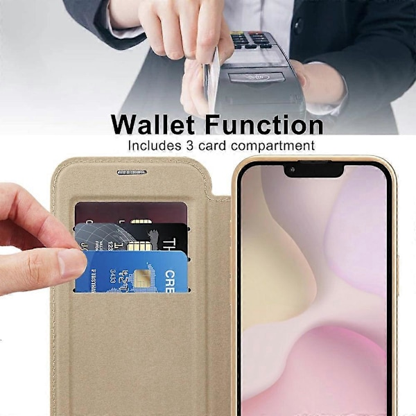 Deksel til iPhone 16e Kompatibelt med MagSafe RFID-blokkerende Skinntelefondeksel Multicolor Desert Gold
