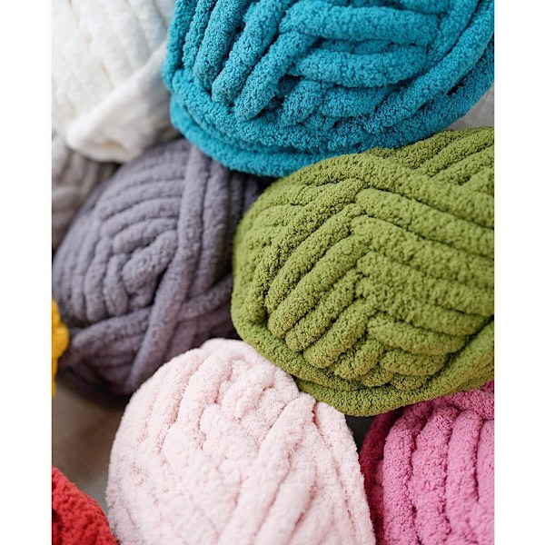 2 stk. Chunky Knit Chenille Garn for Håndstrikkede Tepper, Supermykt Stort Jumbo Teppegarn (Mørk Grå)