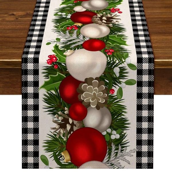 3X Sort og Hvid Gingham Juledug Ternet Julepynt Ferie Hjem Køkken Indretning