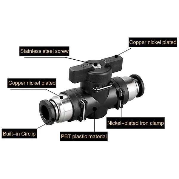 6 mm Push Connect Kuglehane 6 mm Luftstrømskontrolventil Quick Connect Ventil Rørfittings 3-pak