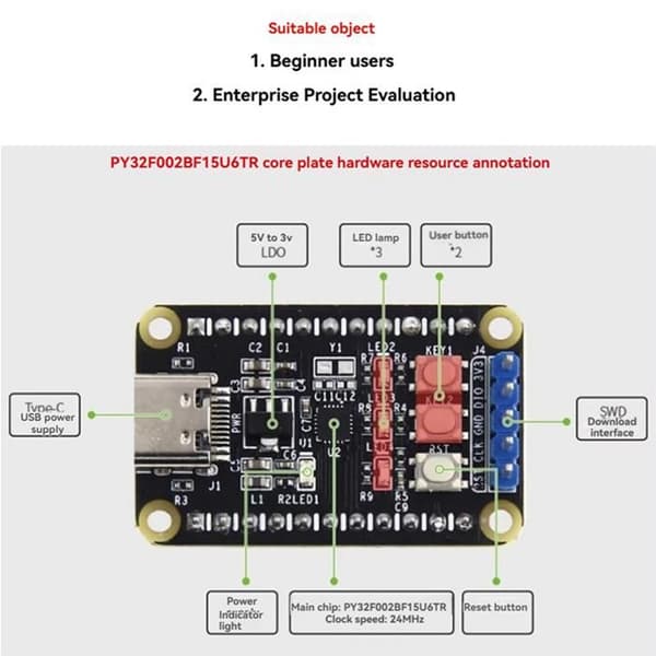 2X grunnleggende utviklingskortmodul PY32F002BF15U6TR PY32F002B PY32F002 ARM mikrokontroller 24 MHz 32 bit 24 KB Flash