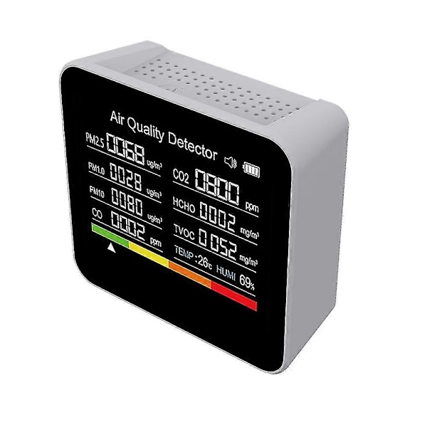 9 i 1 Luftkvalitetsmätare CO2-mätare Koldioxid Detektor CO2 CO TVOC HCHO PM2.5 PM1.0 PM10 Tempe