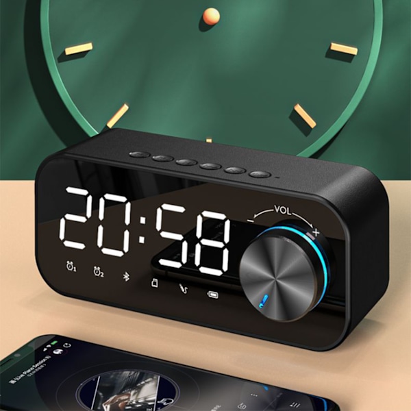 Väckarklocka med Digital Radio, Högtalare med Bluetooth, LED-skärm för Tid och Alarm och Spegelyta för skrivbord White