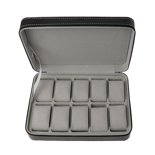 Klockbox med 10 fack, dragkedja, resefodral i läder, display för väska, smyckesförvaring