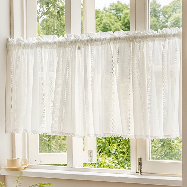 Ranskalaistyylinen aaltoileva pitsiverho keittiöön, lyhyet verhotangot, verhot yhteensopivat ikkunoiden, olohuoneen, häiden ja makuuhuoneen sisustuksen kanssa Curtain W100xH130cm