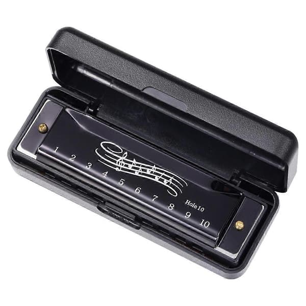 Harmonica in C Major, 10-Hole Blues-Harp Diatonic Harmonica 20 Tones Black