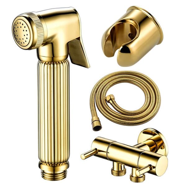 1 Bidékran-kit, mässing, antik finish, flexibel slang, väggfäste, badrum.