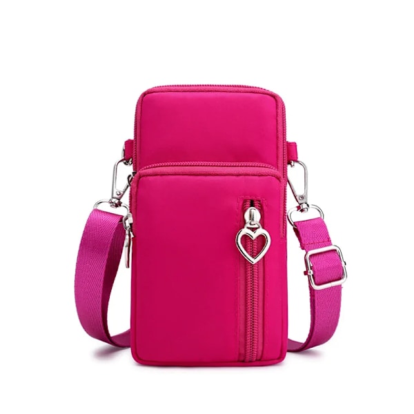 Små Crossbody-väskor för kvinnor Multifunktionell Vattentät Nylon Axelväska ll Telefon Sport Messenger Väskor Rose Red