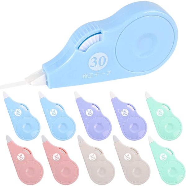10 Stycken Vita Korrigeringstejp 30m*5mm, Korrigeringstejper, Korrigeringstejp med Skyddshätta, Mini Korrigeringstejp, för Skolmaterial Kontor Hem White-1