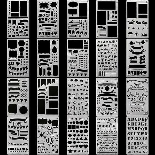Junk Journaling Stencil Sæt Skabelon Geometri Form Planlægger Stencil Scrapbooking Stencils til Maling og Indretning 1-30