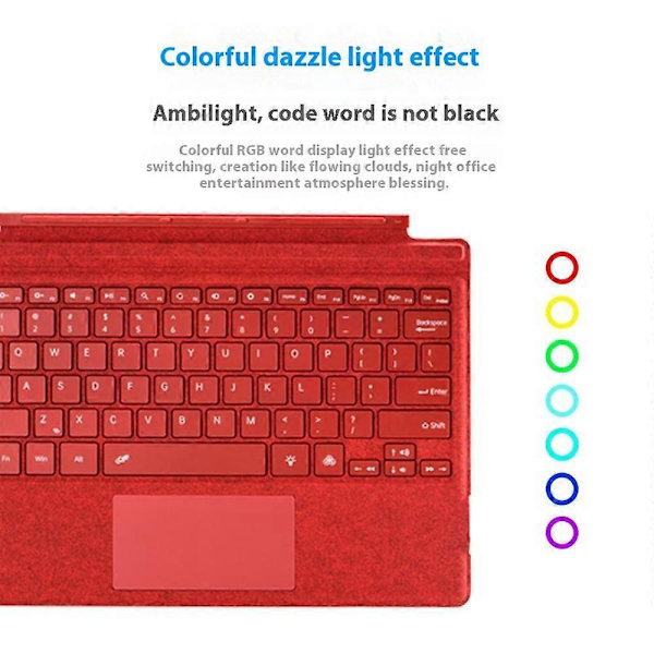 Microsoft Surface Pro 7+/7/6/5/4/3 Bakgrundsbelyst Bluetooth-tangentbord med pekplatta Multicolor Style B